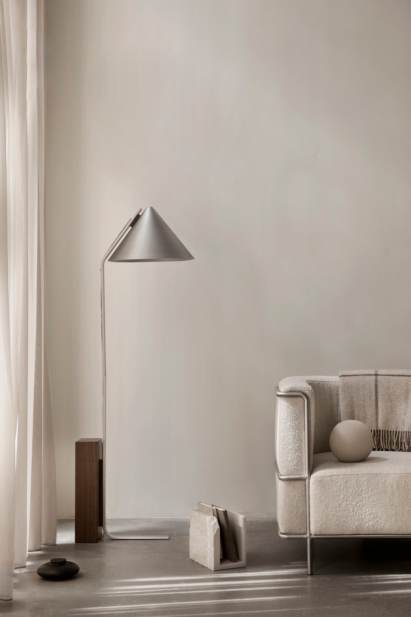 Cone Floor Lamp Brushed Aluminum Walnut Veneer
